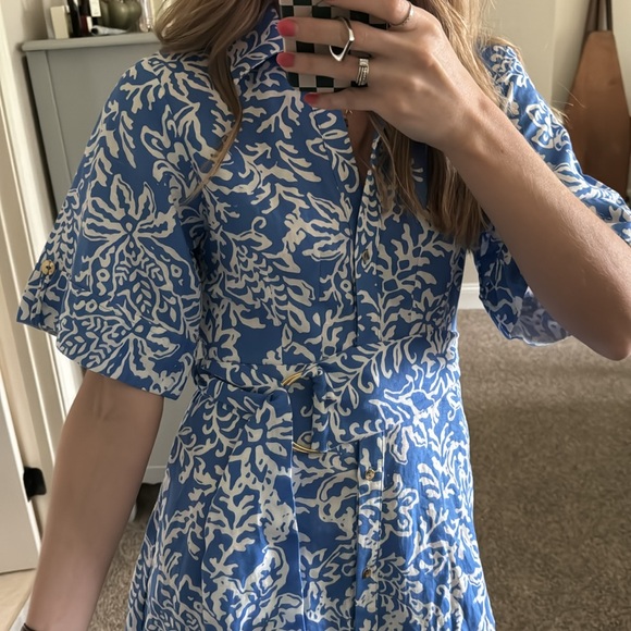 NWT Zara Blue and White Floral Linen Blend Dress - Picture 3 of 9